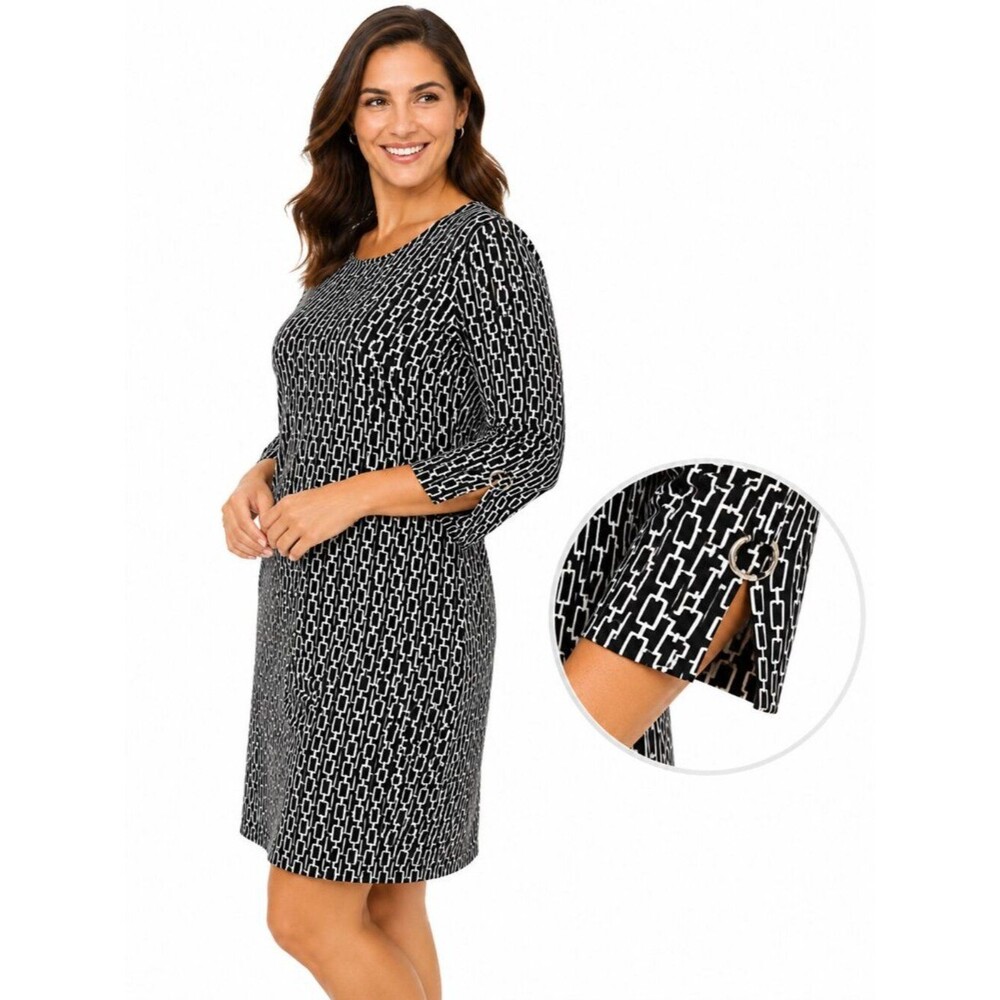 SCAPA Lauren Perre Black & White Geometric Shift Dress Size XL